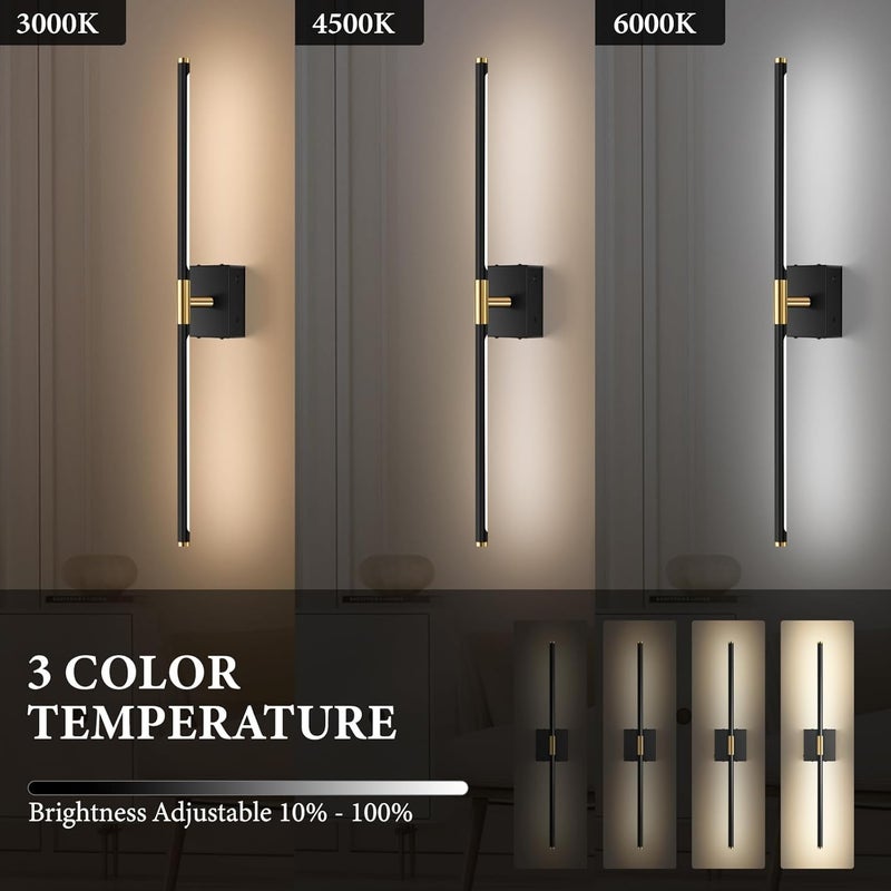 SAIMAND Wall Sconces Set of Two Battery Operated, Wireless USB Rechargeable Wall Lights with Remote, 8000mAh Dimmable LED 3 Color Dimmable Living Room for Bedroom,Hallway,Picture Lamp (30in Black) - Image 2